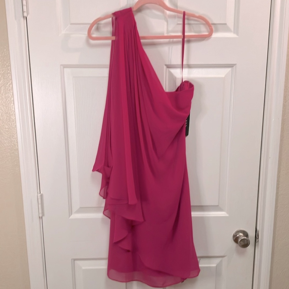 NWT Lauren by Ralph Lauren Women's Londie One-Shoulder Fuschia Dress Size 14